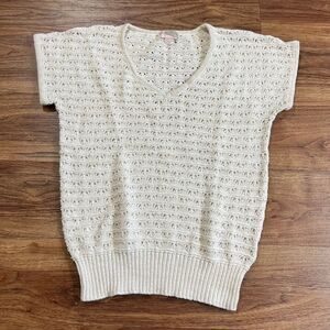 Love 21 Shirt Womens White Gold Short Sleeve Casual V Neck Blouse Small